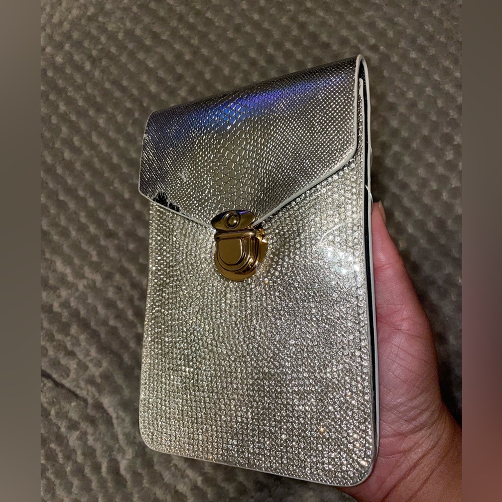 SILVER WAIST SHOULDER BAG DIAMOND DETAILING